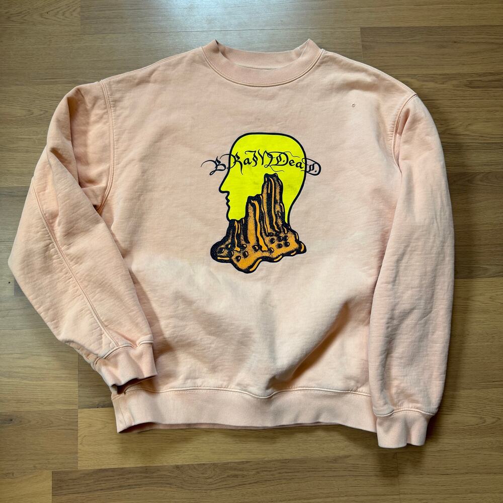 Men's Brain Dead Mount Slime Orange Heavyweight Crewneck Pullover Sweatshirt L